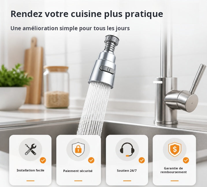 Rallonge de robinet anti-éclaboussures avec 9 joints pour évier de cuisine et de salle de bain