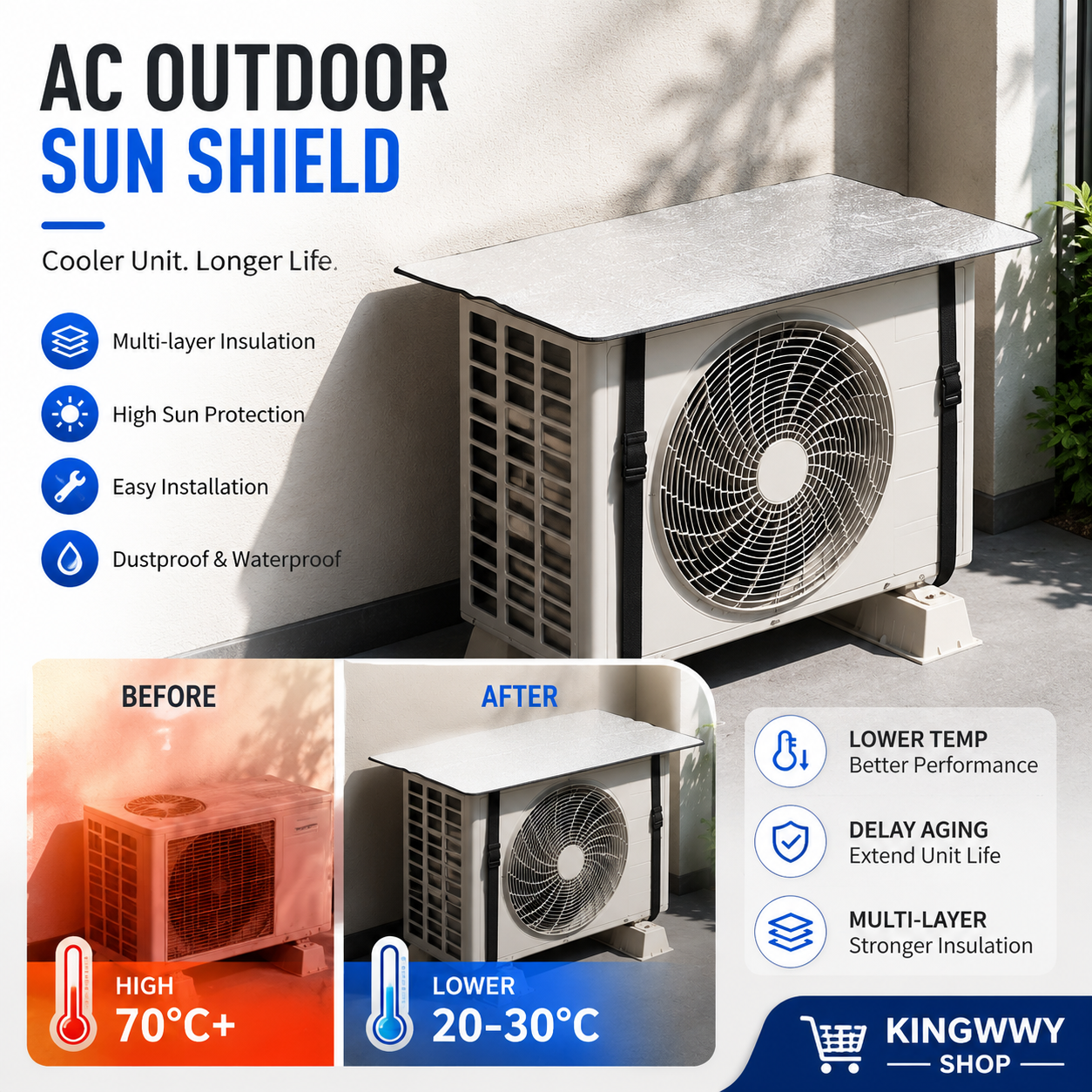 Air Conditioner Outdoor Unit Cover – Sun, Rain & Dust Protection – Extends Unit Lifespan 🛡️❄️ Save on repair costs – stay cool all summer long! ☀️🌧️