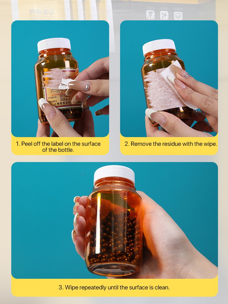 Multi-functional instant label and sticker remover wipes