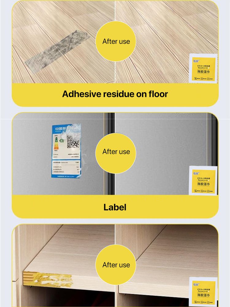 Multi-functional instant label and sticker remover wipes