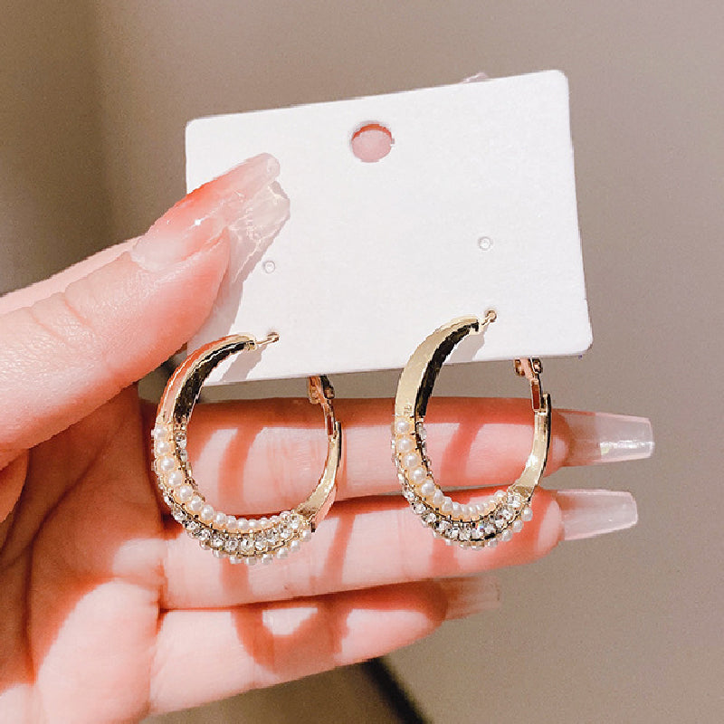 💕Special Big Sale💕Women's Faux Diamonds Synthetic Pearls Hoop Earrings