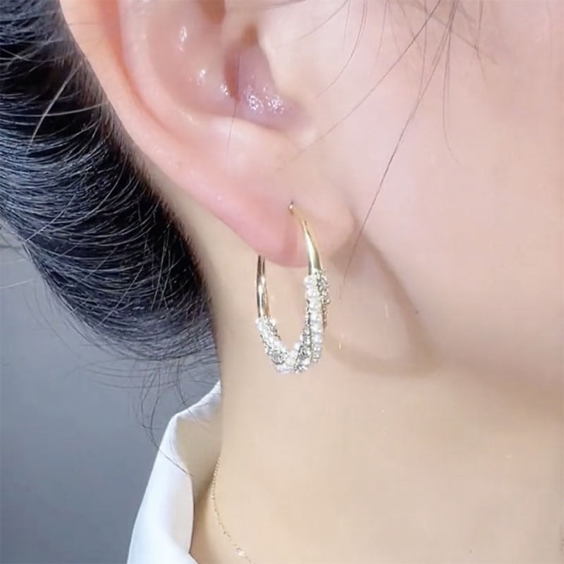 💕Special Big Sale💕Women's Faux Diamonds Synthetic Pearls Hoop Earrings