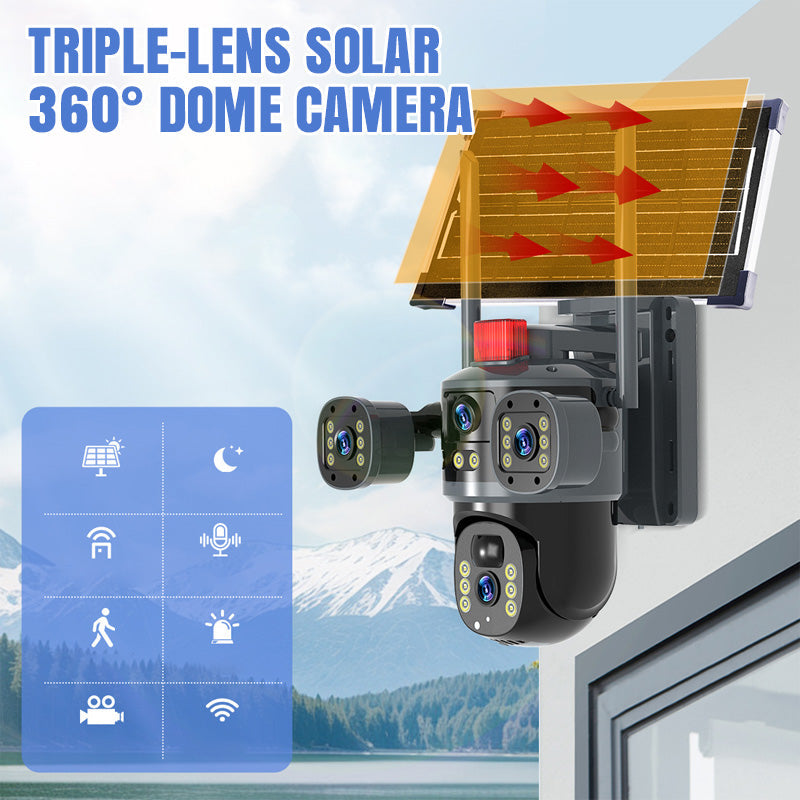 š„2025 New Hot Saleš„ Triple-Lens Solar 360° Dome Cameraāļø free shipping