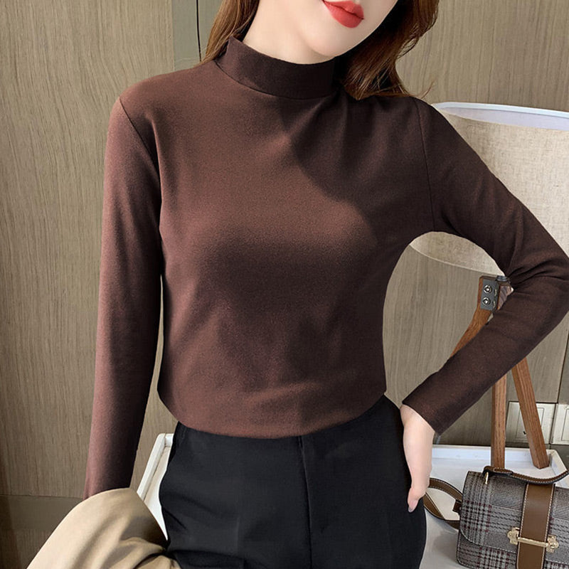 🔥Black-Friday-Mega-Angebot – 50 % Rabatt!🔥Women's Comfortable Solid Color Half High Neck Long Sleeve Top