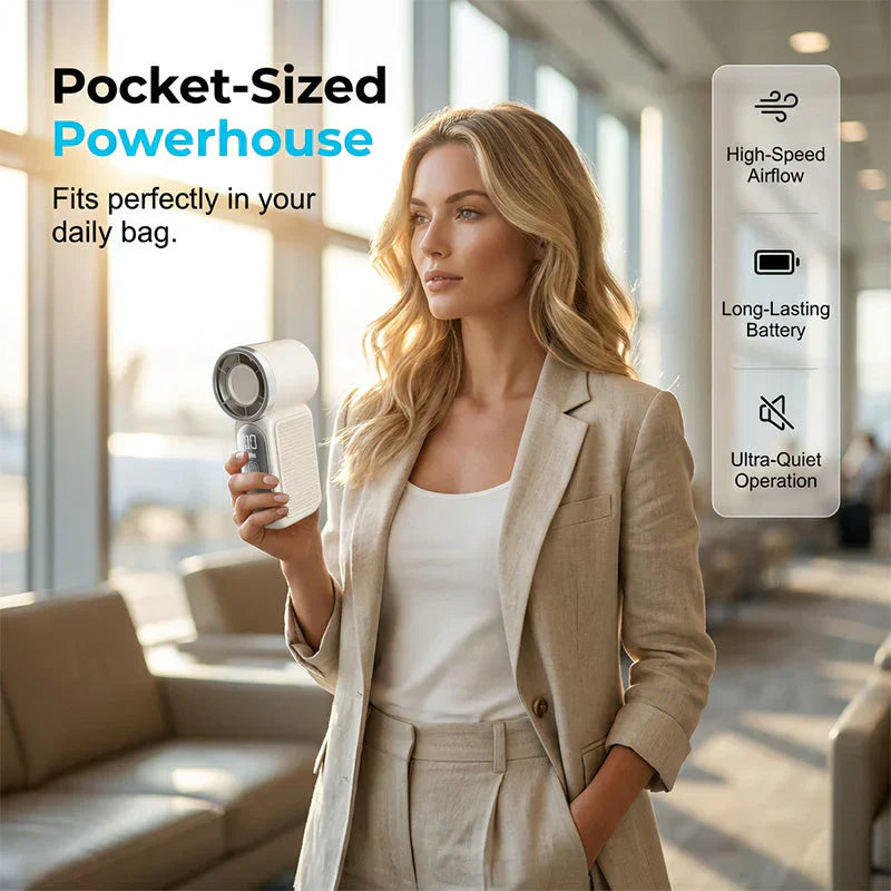 Mini Handheld Fan with LED Display –👍5-Speed Turbo Pocket size Fan.✨USB Rechargeable, High-Speed Cooling for Travel & Makeup. Perfect Gift. Portable Refrigeration