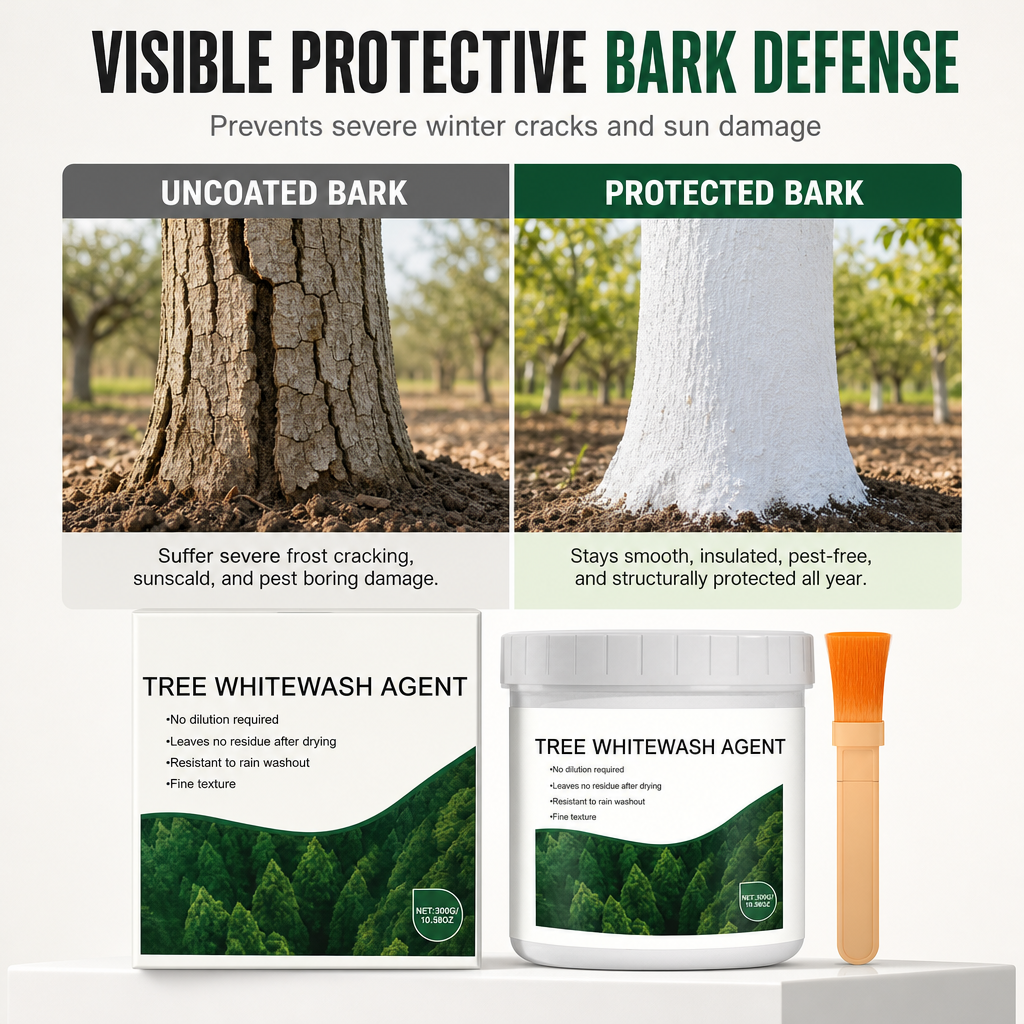 Tree Trunk Whitewash Protective Set 300g with Brush for Frost and Insect Protection on Roadside Trees