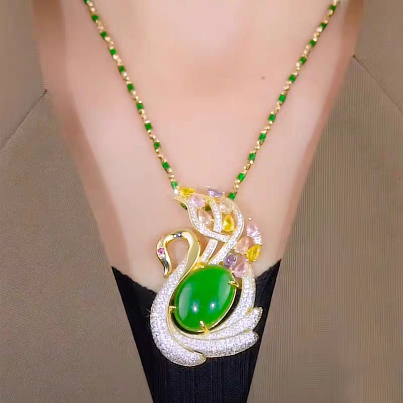 Cat's Eye Stone Solid Diamond Necklace