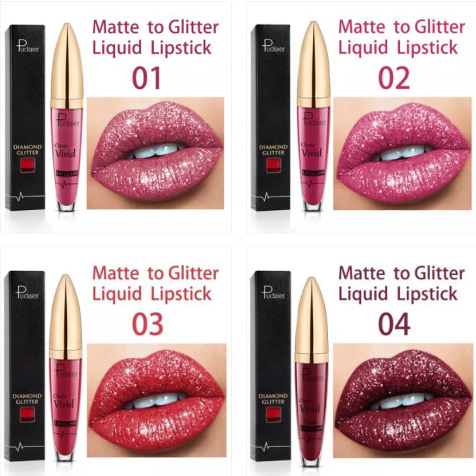 (HALLOWEEN PRE SALE ) Diamond Lip Gloss Matte To Glitter Liquid Lipstick Waterproof