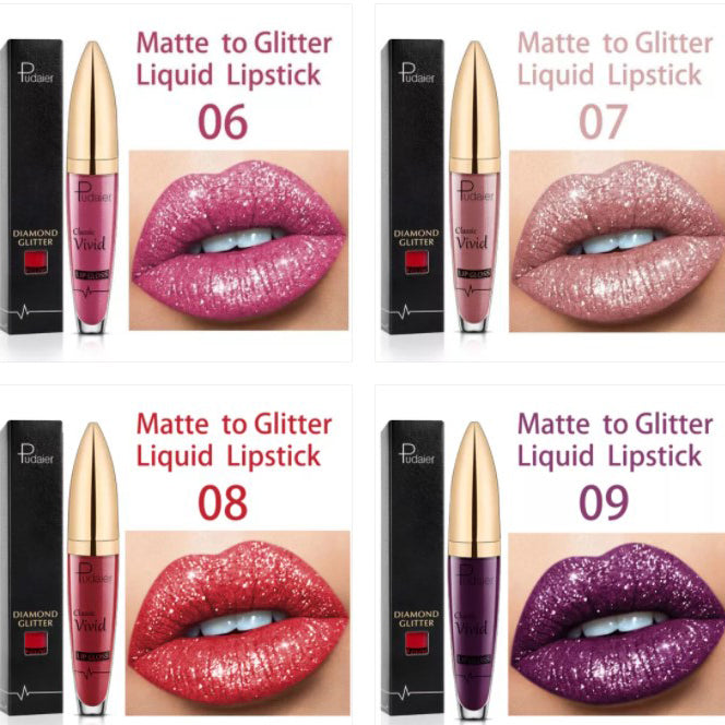 (HALLOWEEN PRE SALE ) Diamond Lip Gloss Matte To Glitter Liquid Lipstick Waterproof