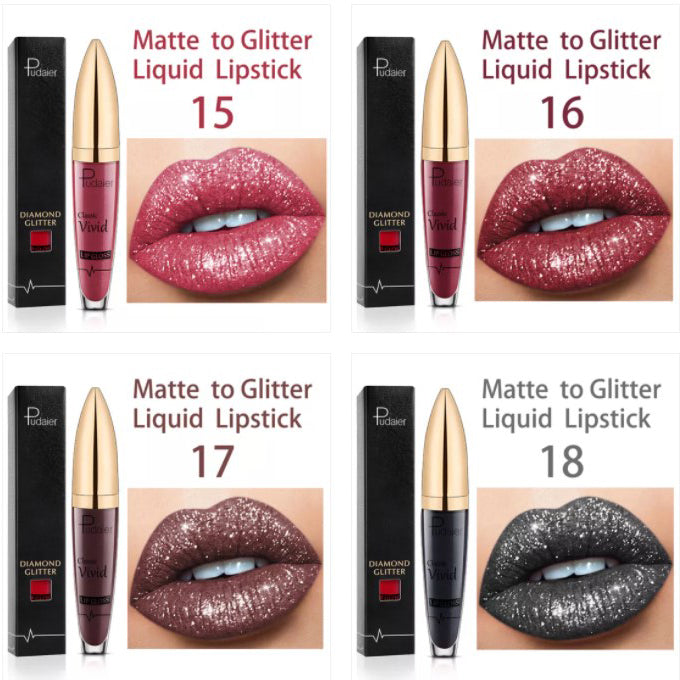 (HALLOWEEN PRE SALE ) Diamond Lip Gloss Matte To Glitter Liquid Lipstick Waterproof