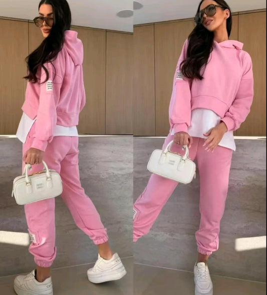 💕2025 HOT SALE💕Women's Hooded Patchwork Casual Sweatshirt Suit1