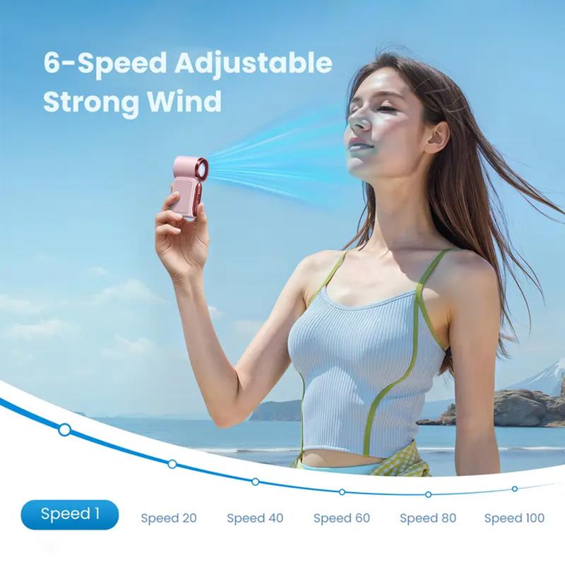 Mini Handheld Fan with LED Display –👍5-Speed Turbo Pocket size Fan.✨USB Rechargeable, High-Speed Cooling for Travel & Makeup. Perfect Gift. Portable Refrigeration