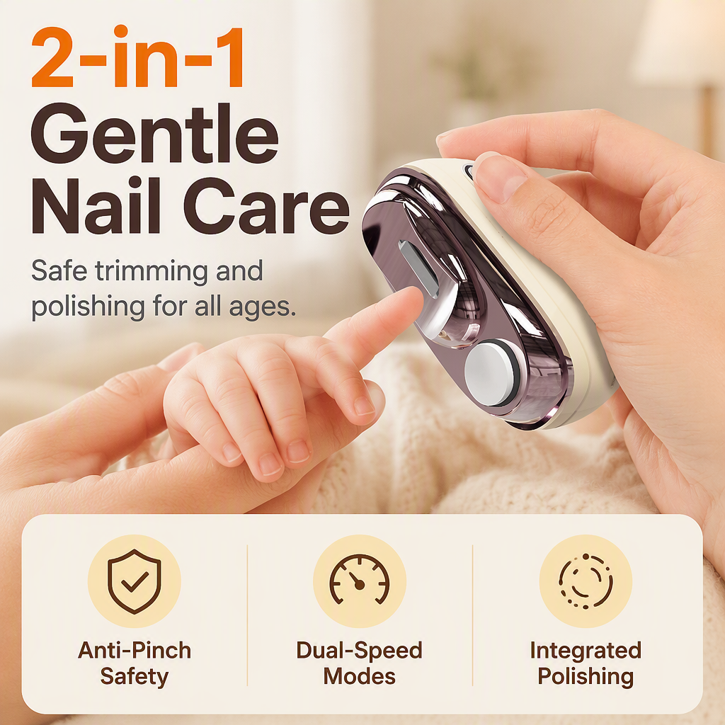 ✂️ 2-in-1 Smart Electric Nail Clipper & Polisher – Anti-Pinch Safety & LED Light 💅