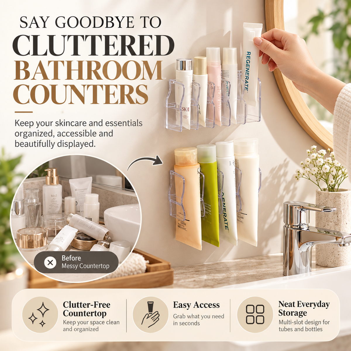 Wall-Mounted Skincare Organizer Shelf for Cleansers