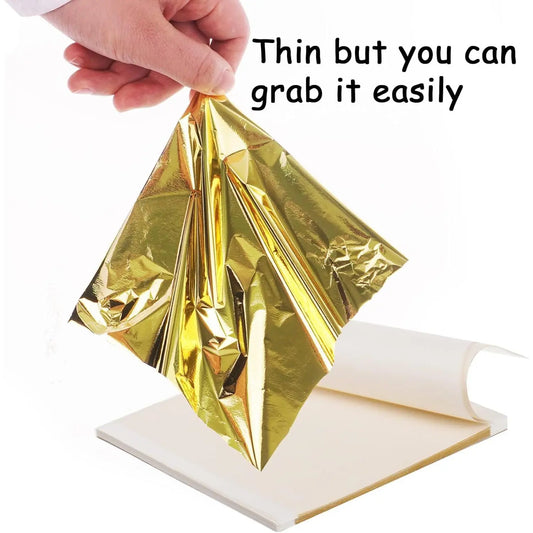 500 sheets of imitation gold leaf and foil sheets for art, flake painting, gilding, crafting, and decoration (9 cm x 9 cm)
