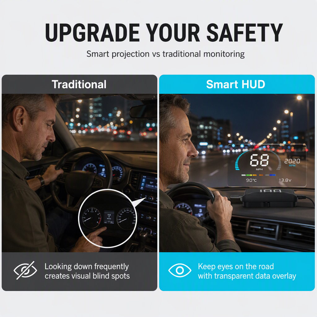 🚗50% OFF NOW! Head-Up Display Car GPS Digital Speedometer – Traffic Light Countdown & Red Light Camera Alert HUD, Universal Driver Safety Warning Device to Avoid Tickets for City Driving
