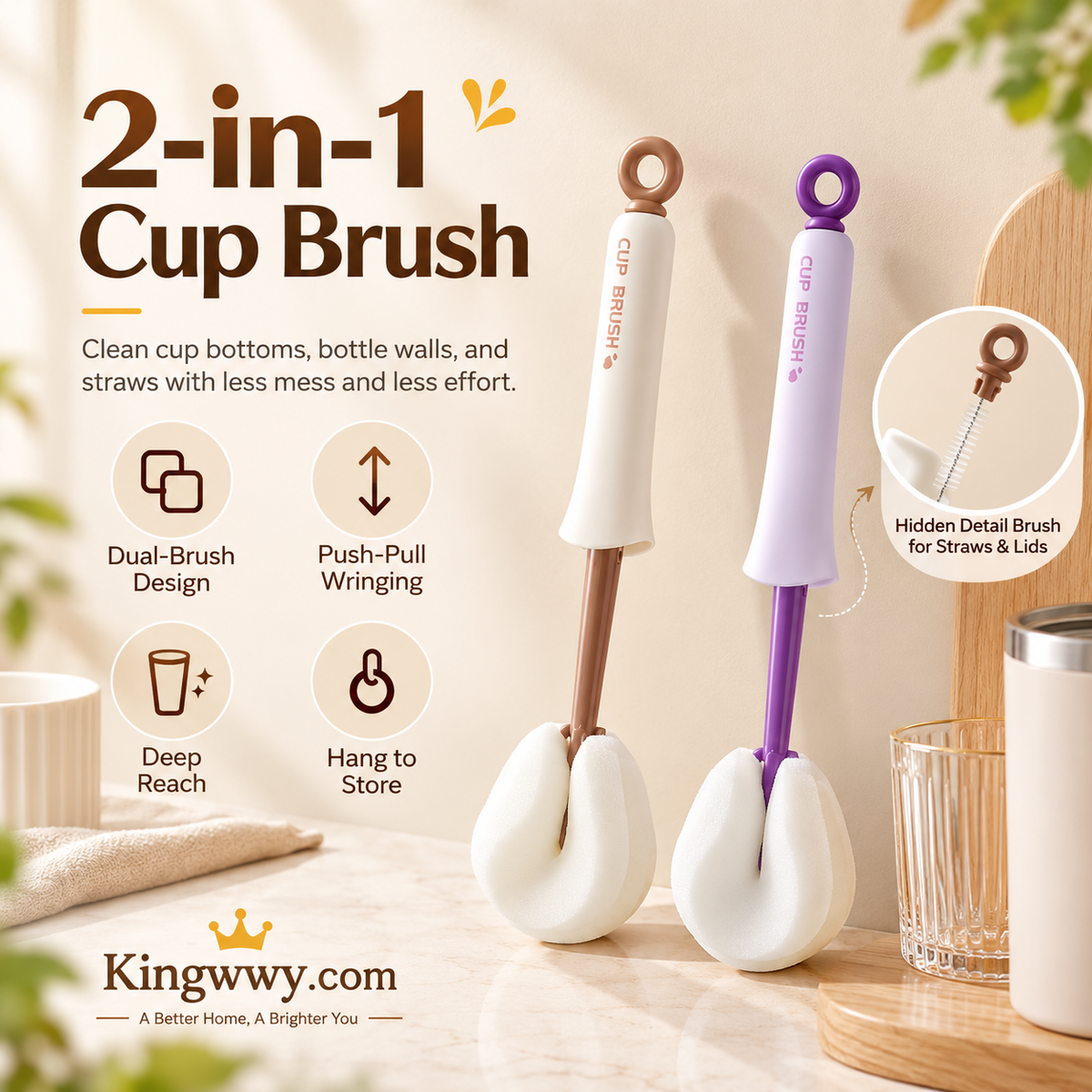 2‑in‑1 Sponge Cup & Bottle Cleaning Brush with Extended Reach & Detail Brush 🧽✨