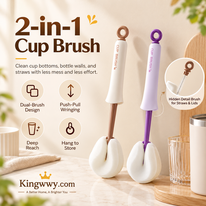 2‑in‑1 Sponge Cup & Bottle Cleaning Brush with Extended Reach & Detail Brush 🧽✨