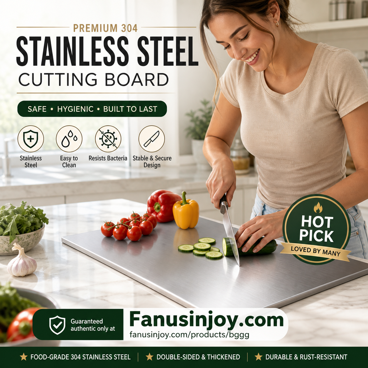 📢📢50% OFF !!⏰👩‍🍳🔪Must‑Have Cooking Tool！🥩🥦Safer, Cleaner & More Convenient!💥304 Stainless Steel Cutting Board