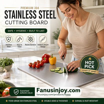 📢📢50% OFF !!⏰👩‍🍳🔪Must‑Have Cooking Tool！🥩🥦Safer, Cleaner & More Convenient!💥304 Stainless Steel Cutting Board