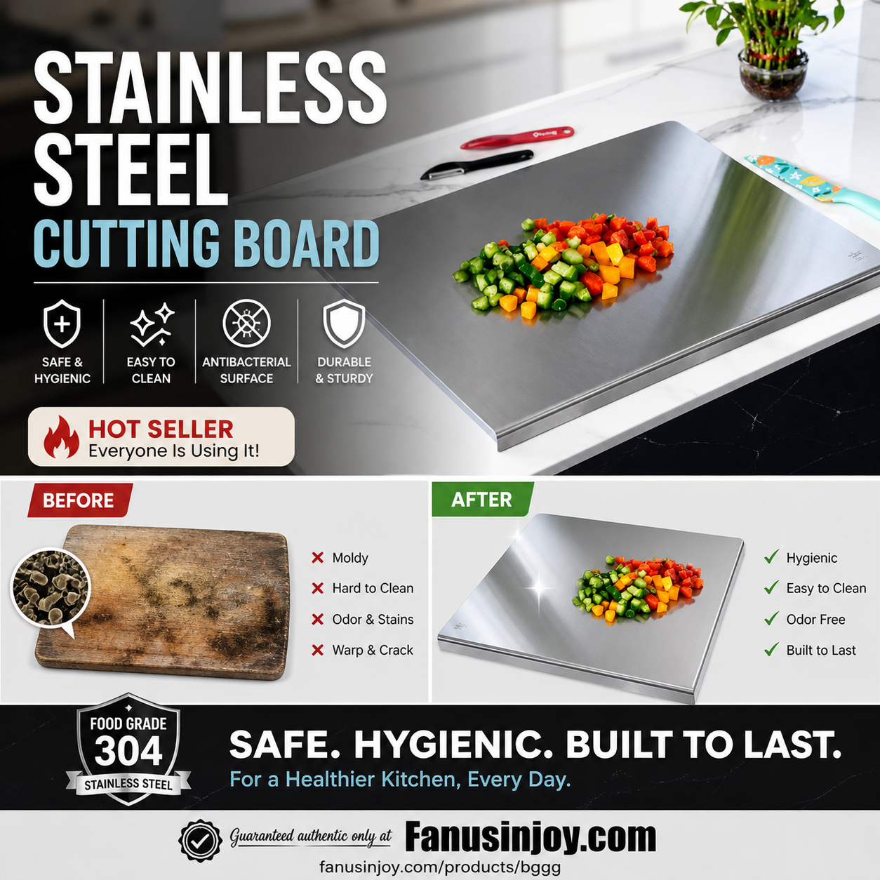 📢📢50% OFF !!⏰👩‍🍳🔪Must‑Have Cooking Tool！🥩🥦Safer, Cleaner & More Convenient!💥304 Stainless Steel Cutting Board