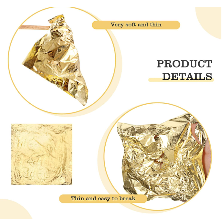 500 sheets of imitation gold leaf and foil sheets for art, flake painting, gilding, crafting, and decoration (9 cm x 9 cm)