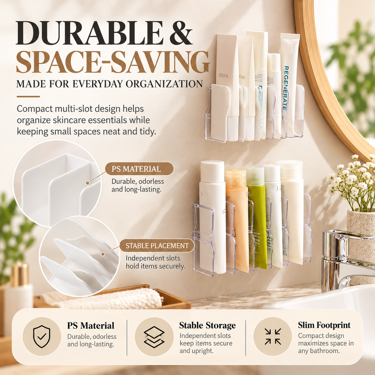 Wall-Mounted Skincare Organizer Shelf for Cleansers