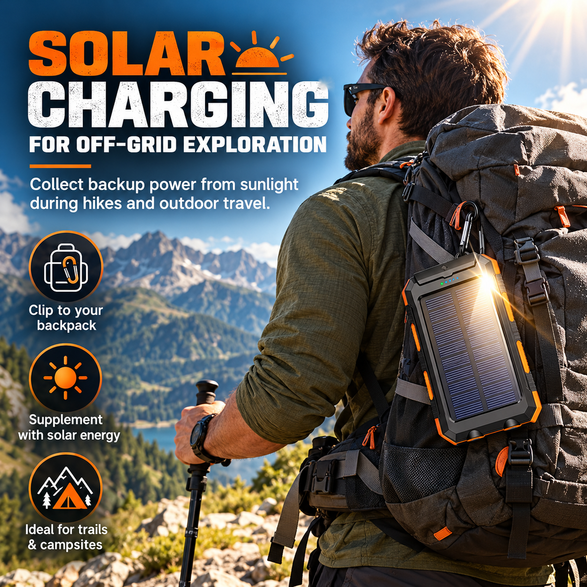 Solar Power Bank with LED Flashlight