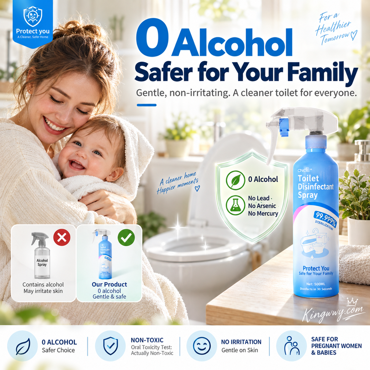 Professional-Grade Toilet Disinfection & Antibacterial Spray 99.999% Kill Rate | 30-Second Fast Action | Non-Toxic | Safe for Mother & Baby