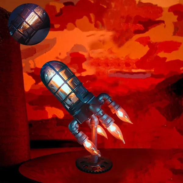 🚀 Steampunk Rocket Lamp: Retro-Futuristic Glow! ✨💡