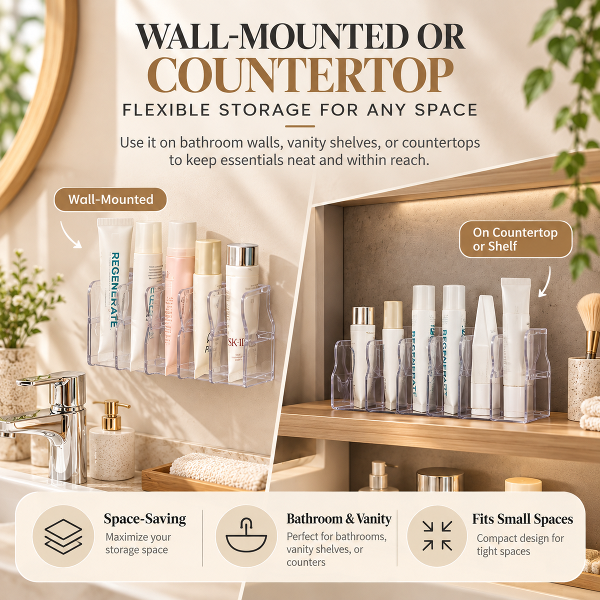Wall-Mounted Skincare Organizer Shelf for Cleansers