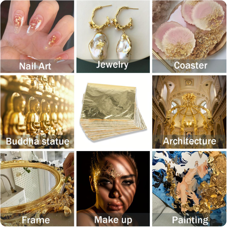 500 sheets of imitation gold leaf and foil sheets for art, flake painting, gilding, crafting, and decoration (9 cm x 9 cm)