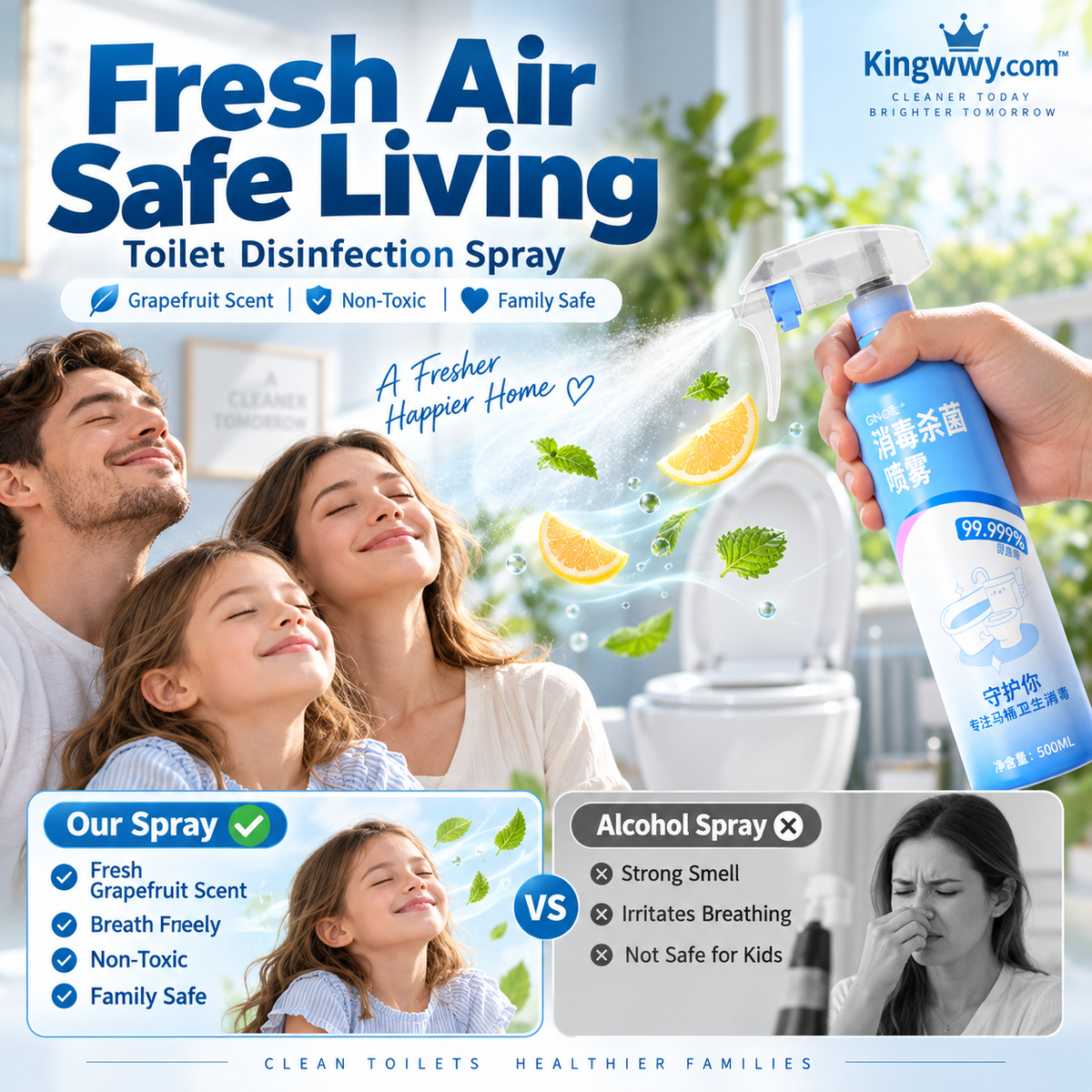 Professional-Grade Toilet Disinfection & Antibacterial Spray 99.999% Kill Rate | 30-Second Fast Action | Non-Toxic | Safe for Mother & Baby