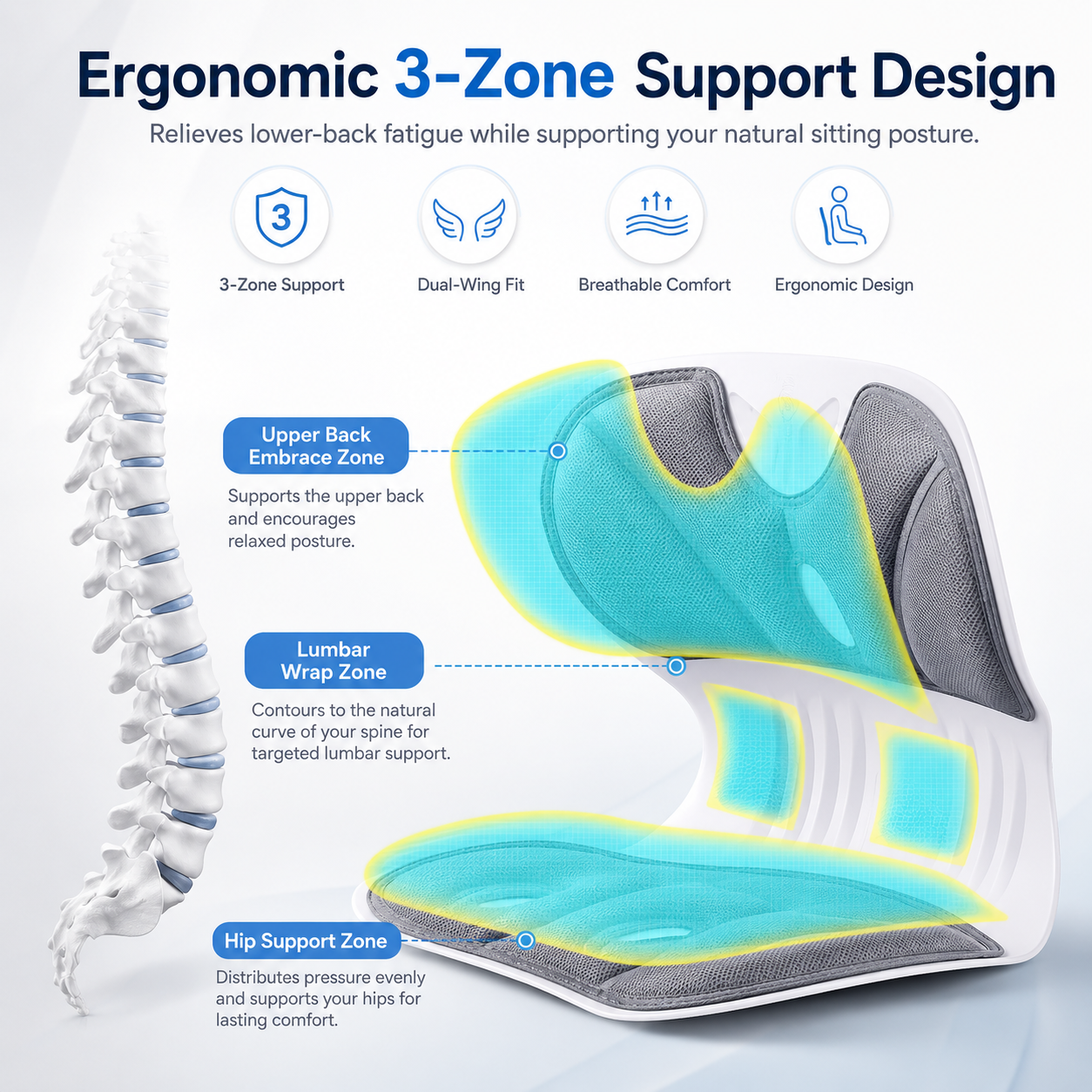 Ergonomic Lumbar Support Cushion for Office Chairs