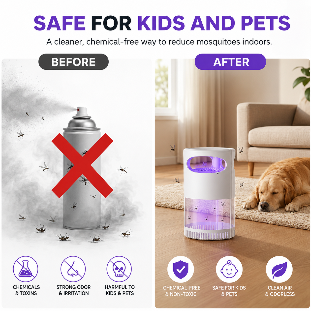🦟SUMMER HOT SALE 50% OFF! 🔇UV Mosquito Killer Lamp – quiet, USB, chemical! 🌙