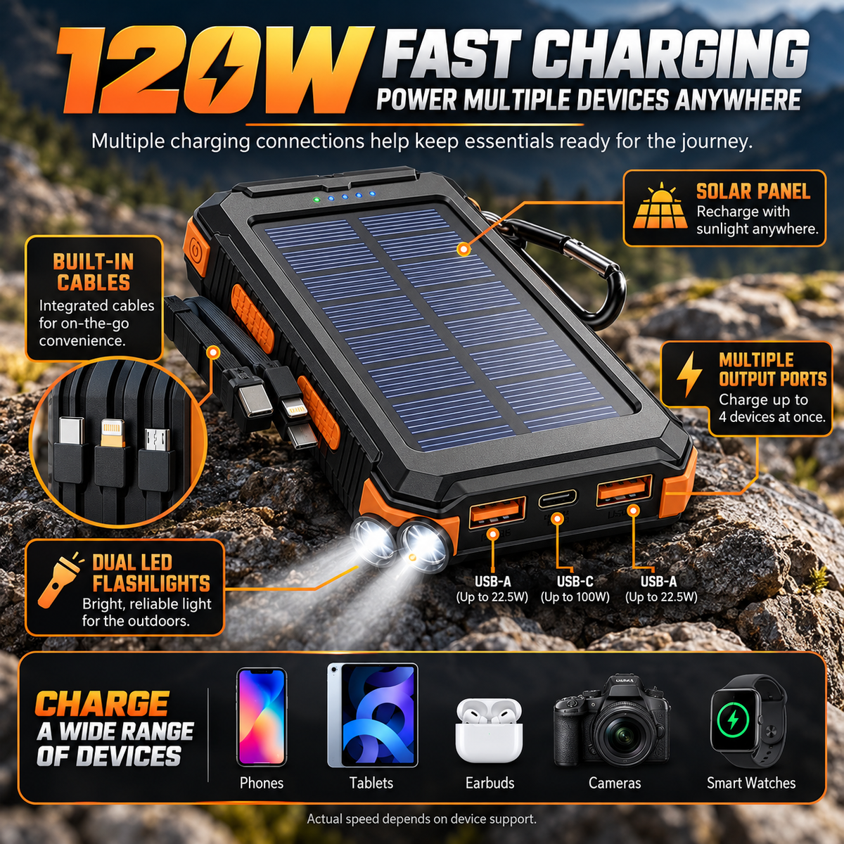 Solar Power Bank with LED Flashlight