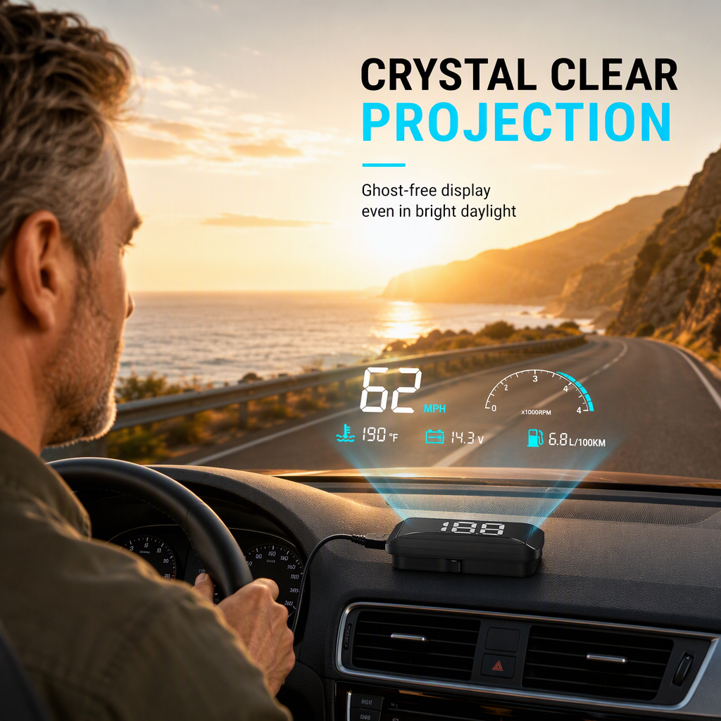 🚗50% OFF NOW! Head-Up Display Car GPS Digital Speedometer – Traffic Light Countdown & Red Light Camera Alert HUD, Universal Driver Safety Warning Device to Avoid Tickets for City Driving