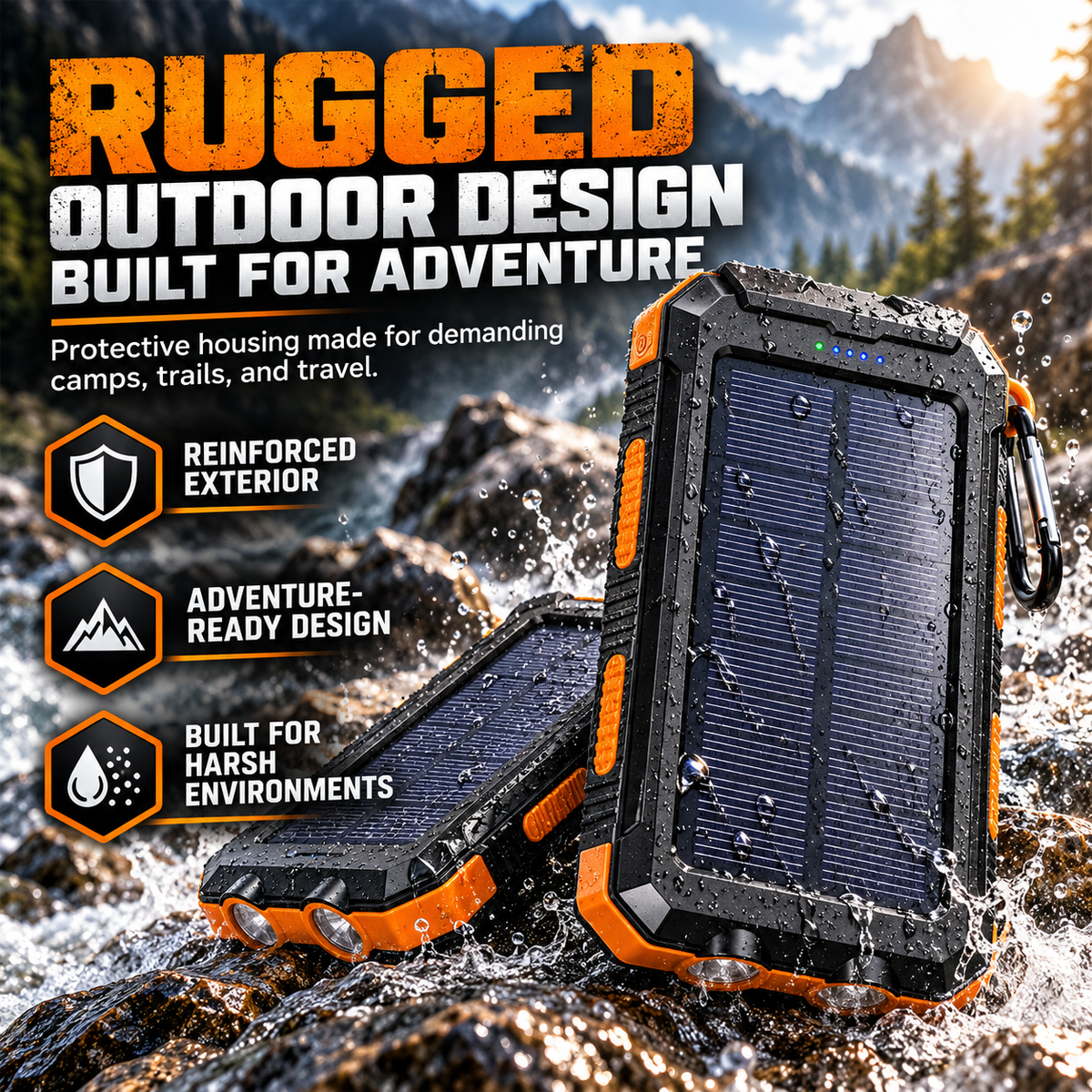 Solar Power Bank with LED Flashlight