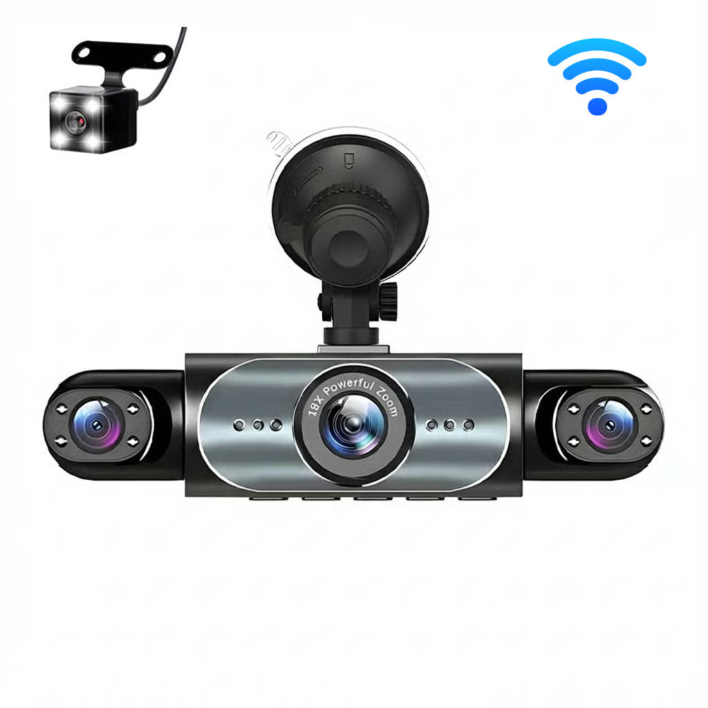 🛡️ 360° Full View Dashcam – Front, Rear & Interior, Night Vision & Loop Recording for Complete Car Protection 🔒✨