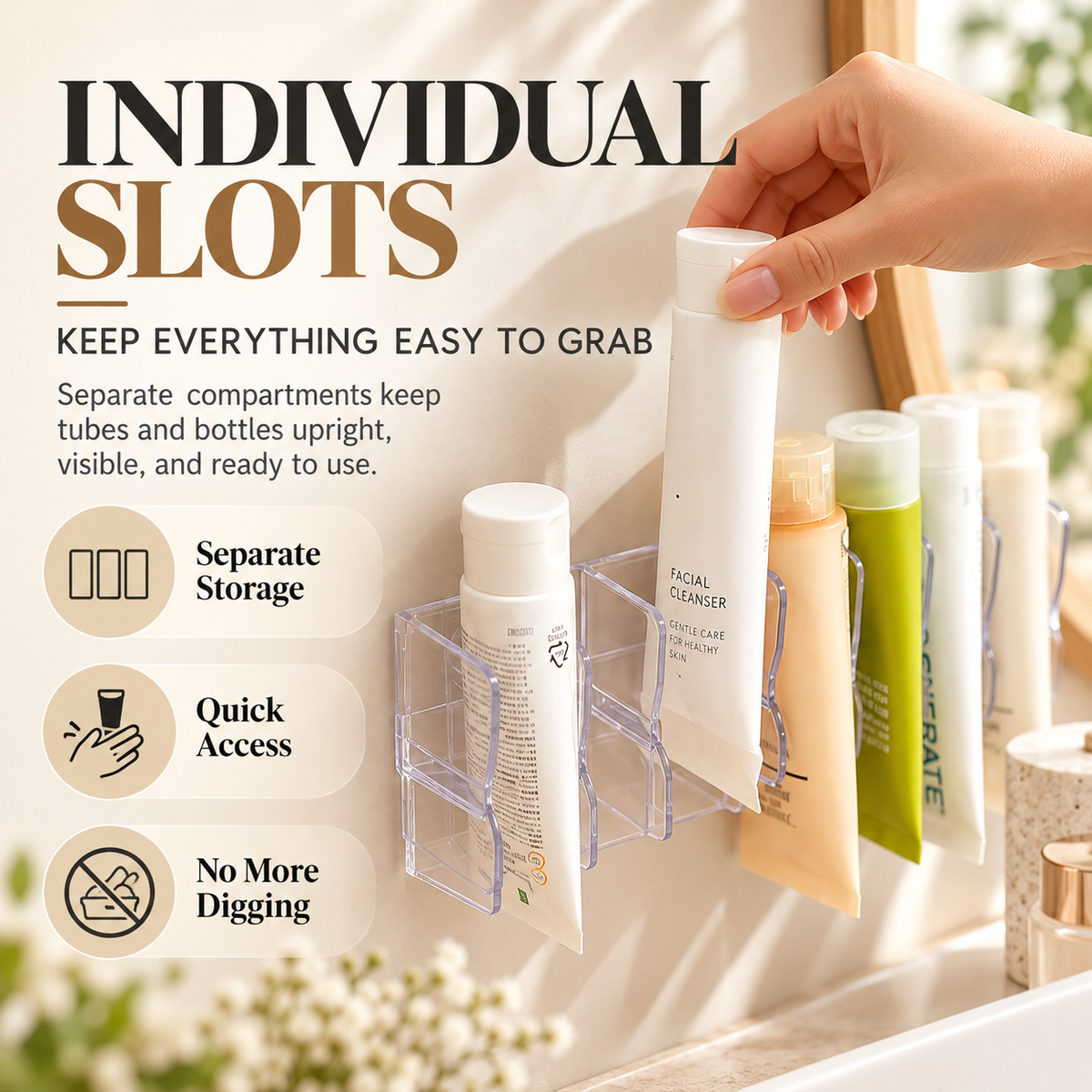 Wall-Mounted Skincare Organizer Shelf for Cleansers