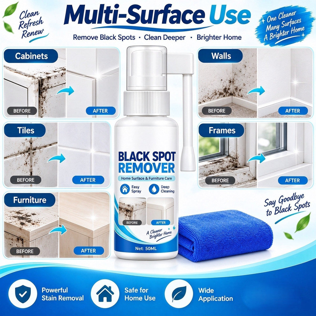 Household Mould Remover Spray – breaks down black mould & grime on tiles, walls, frames & furniture