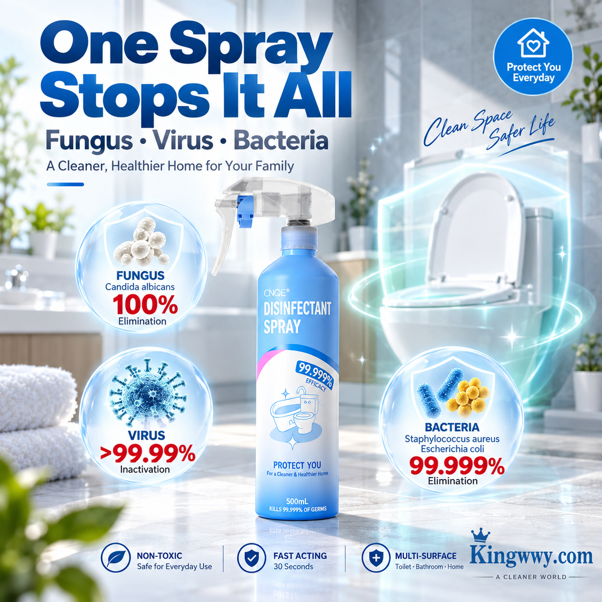 Professional-Grade Toilet Disinfection & Antibacterial Spray 99.999% Kill Rate | 30-Second Fast Action | Non-Toxic | Safe for Mother & Baby