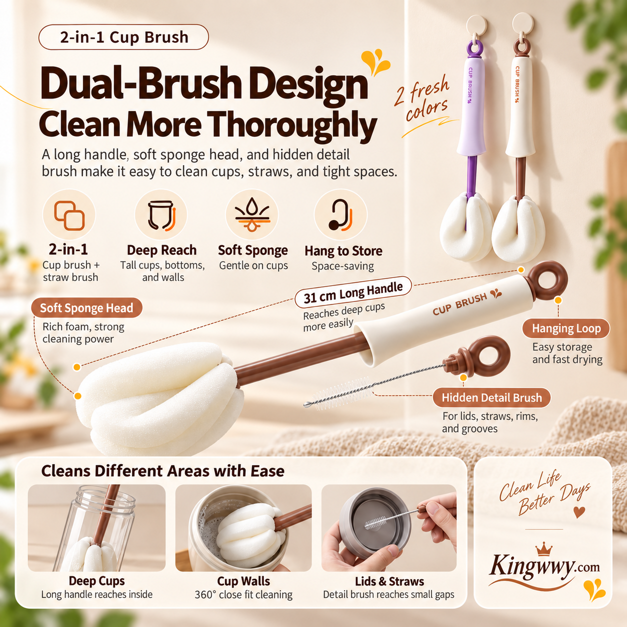 2‑in‑1 Sponge Cup & Bottle Cleaning Brush with Extended Reach & Detail Brush 🧽✨
