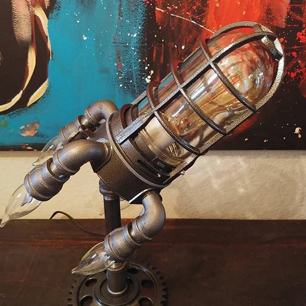 🚀 Steampunk Rocket Lamp: Retro-Futuristic Glow! ✨💡