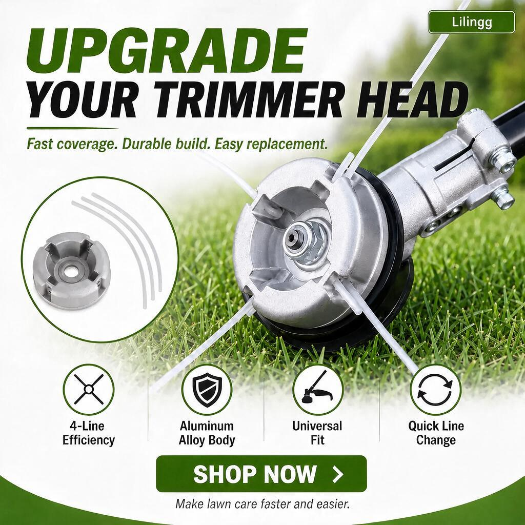 ⚙️ 50% OFF NOW! 🌿 Aluminum Trimmer Head – 4-Line Cutting & Universal Fit – Heavy-Duty & Easy Line Replacement 🏡