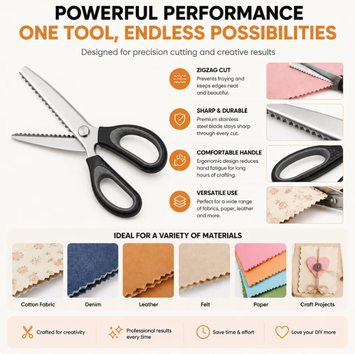 ✂️50% OFF NOW! Pinking Sewing Scissors, Zig Zag Fabric Shears Prevent Cloth Fraying for Sewing Quilting DIY Crafts