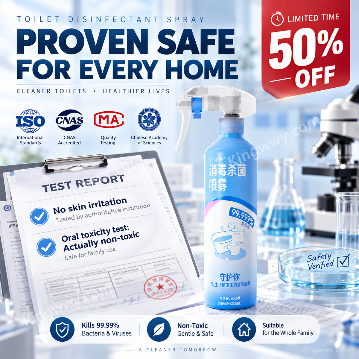 Professional-Grade Toilet Disinfection & Antibacterial Spray 99.999% Kill Rate | 30-Second Fast Action | Non-Toxic | Safe for Mother & Baby
