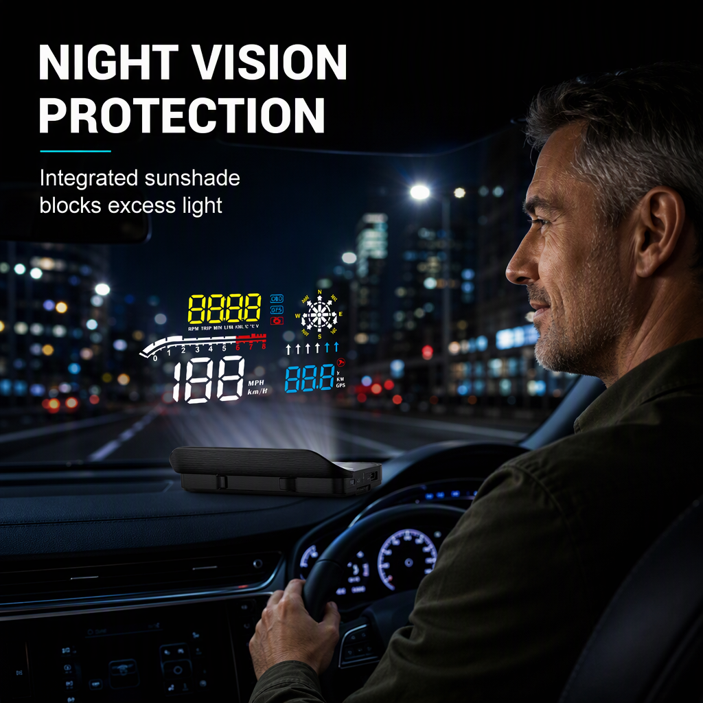 🚗50% OFF NOW! Head-Up Display Car GPS Digital Speedometer – Traffic Light Countdown & Red Light Camera Alert HUD, Universal Driver Safety Warning Device to Avoid Tickets for City Driving