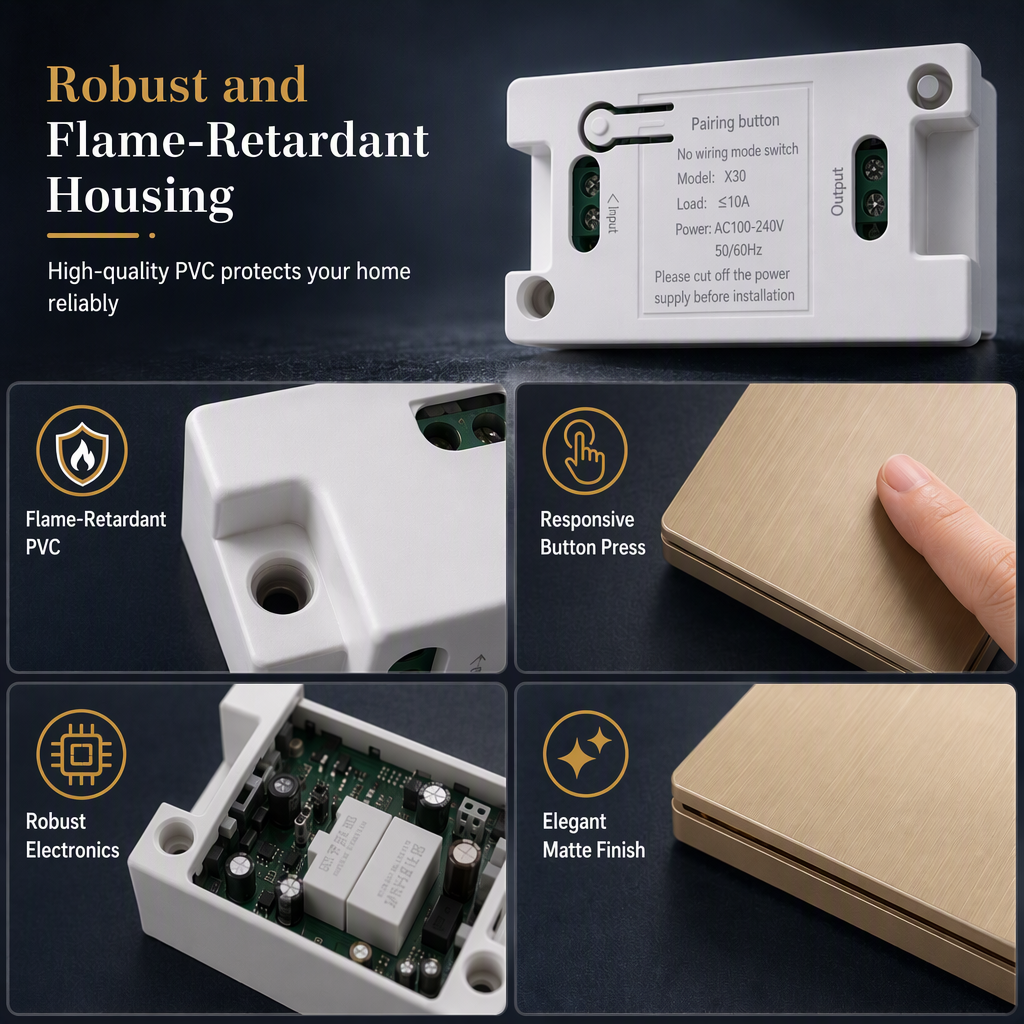 Wireless radio light switch set without wiring with self-adhesive wall switch and receiver