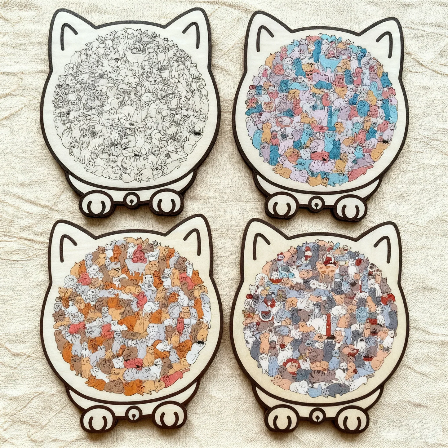 🎁🧩135-Piece Morandi-Colored Cat Shaped Wooden Jigsaw Puzzle